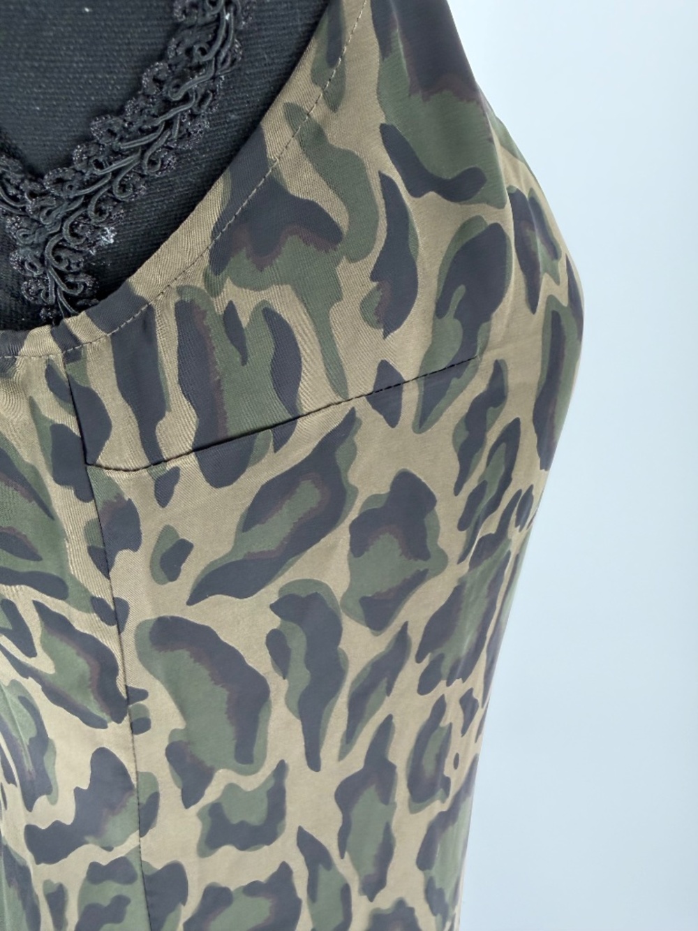 Steve Madden Green Leopard Print Asymmetrical Slip Dress | Ruffle Hem Small - Picture 11 of 14